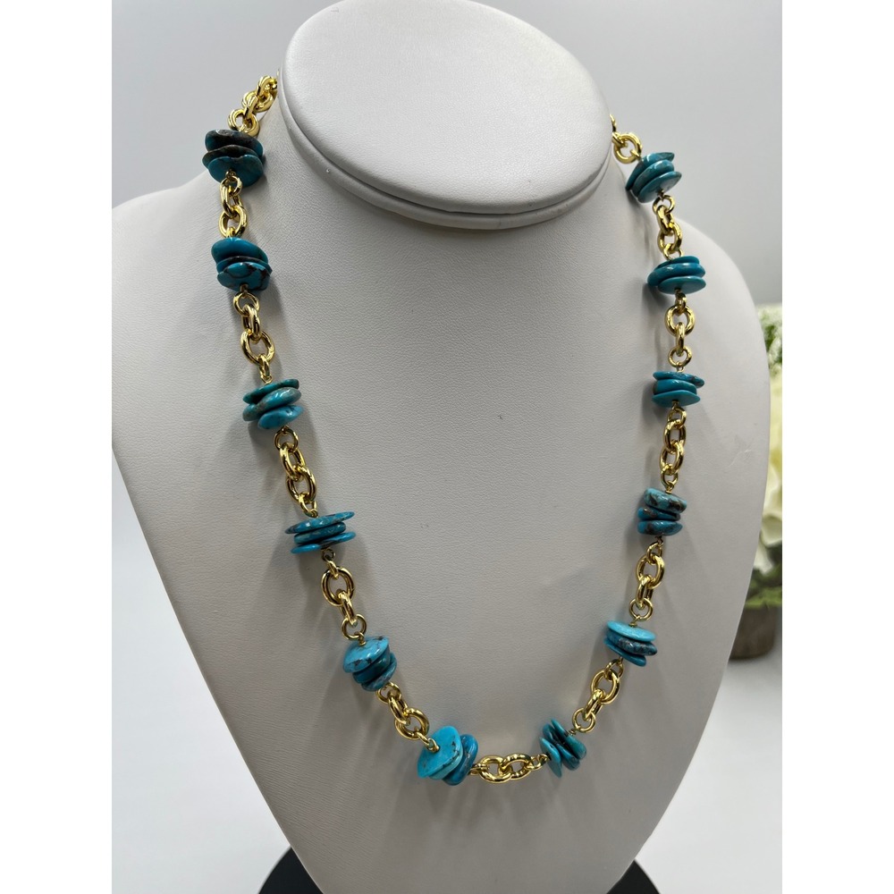 LR Lisa Robertson Bronze Italy QVC 
Turquoise Disc Gold Chain
Statement Necklace - Picture 10 of 15